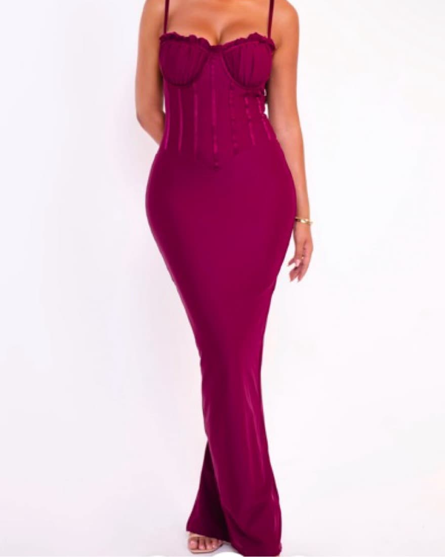 Stunning Burgundy Bodycon Maxi Dress - Image 2