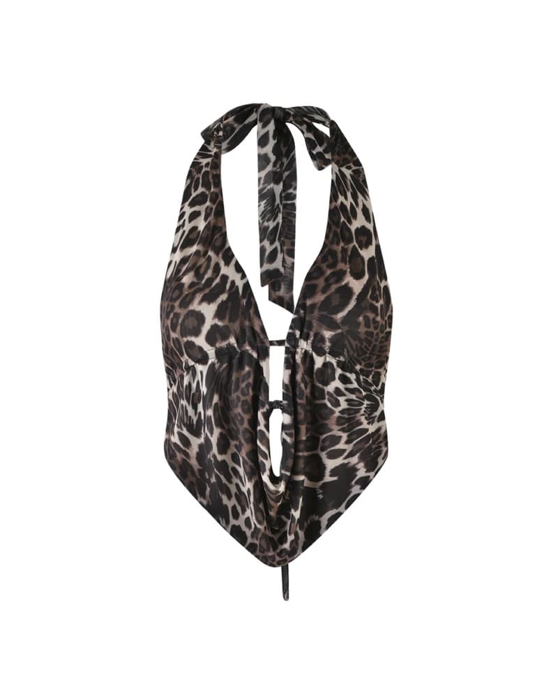 Tiger Mist Plunging Leopard Pearl Top - Image 6