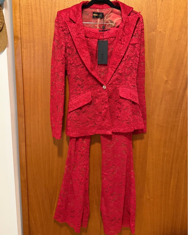 Red Lace Blazer/pants Matching Set Suit - Image 5