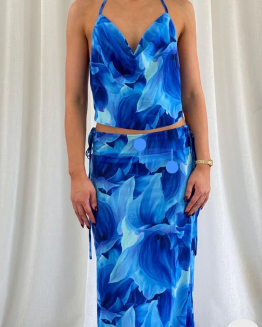 Blue Halter Crop Top and Skirt Set - Image 3
