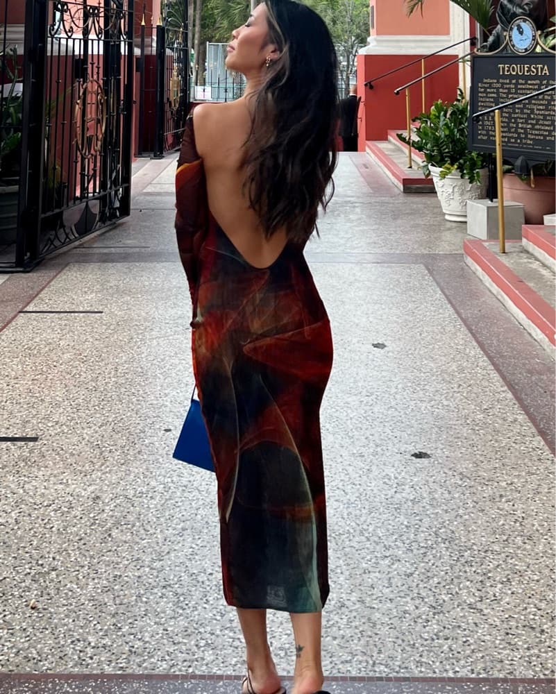 Sheer Abstract Backless Midi Dress - Image 2