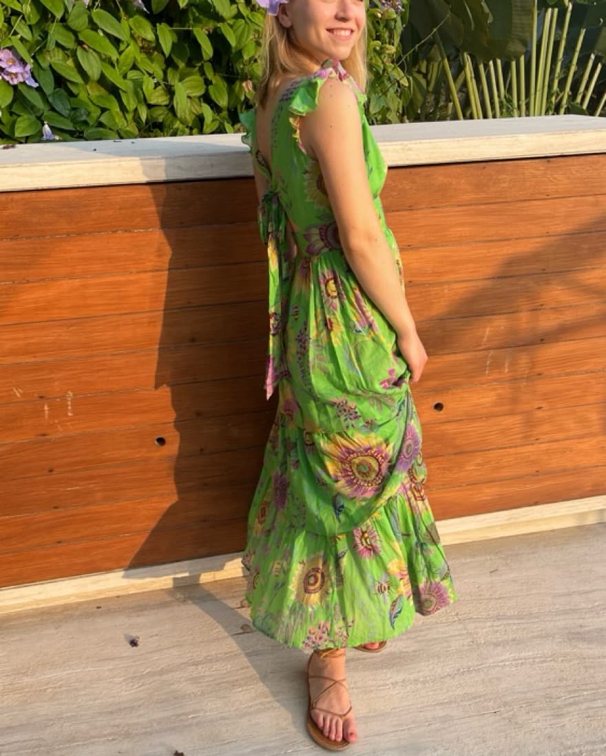 Green Banjanan Maxi Dress W/ Sunflowers - Image 2
