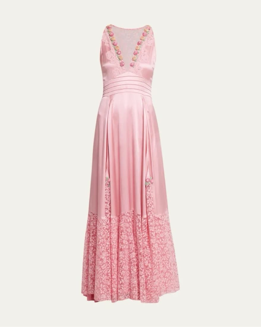 Elegant Pink Lace Embroidered Maxi Dress - Image 5