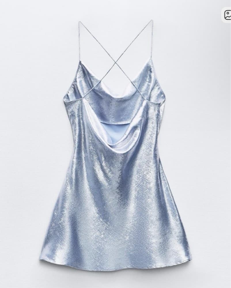 Zara Light Blue Foil Mini Dress - Image 2