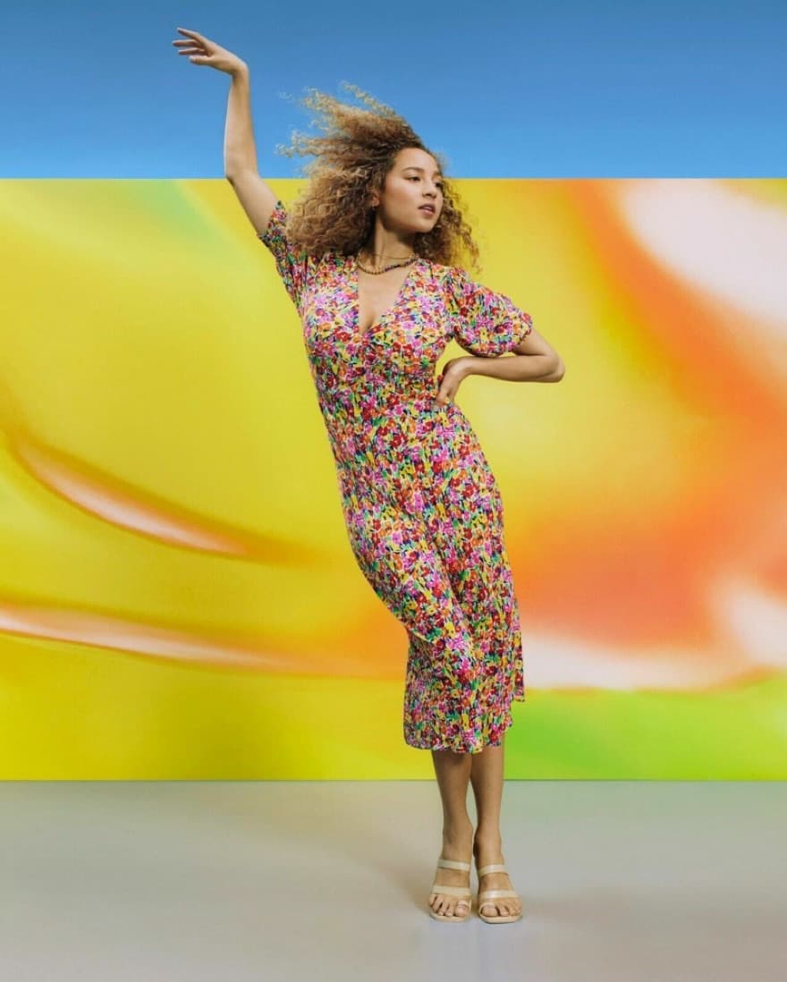 Multi Colored Floral Midi Dress - Image 1