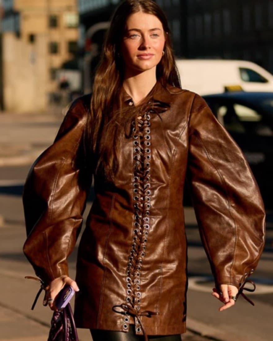 ROTATE brown Lace Up Dress  - Image 4