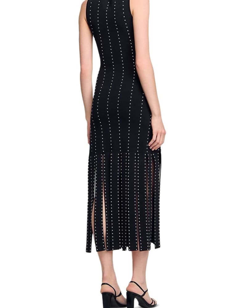 Black Pearl-Embellished Knit Fringe Maxi - Image 4