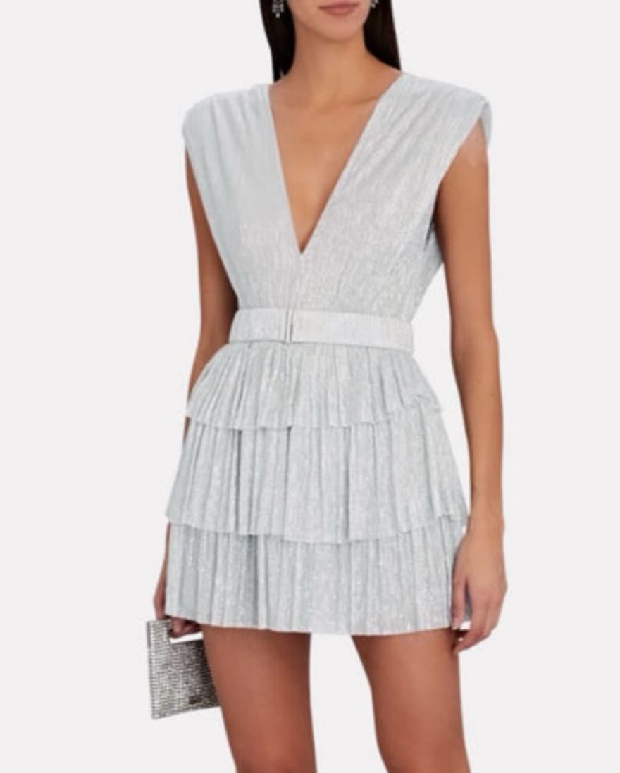 Sabina Musayev Silver Pleated Mini Dress - Image 1