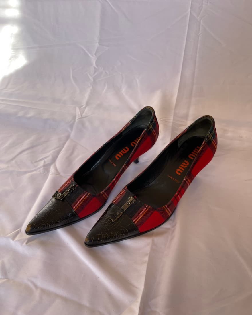Miu Miu Plaid Kitten Heels - Image 1