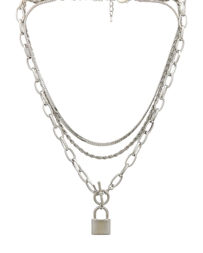 Multi-Chain Layered Necklace with Lock Charm - Image 1