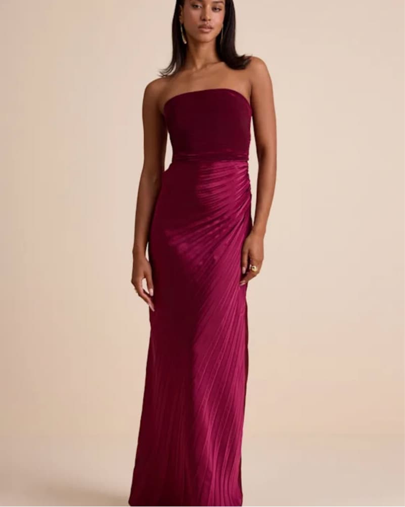 Lulus Pleated Satin Gown In Berry - Image 1