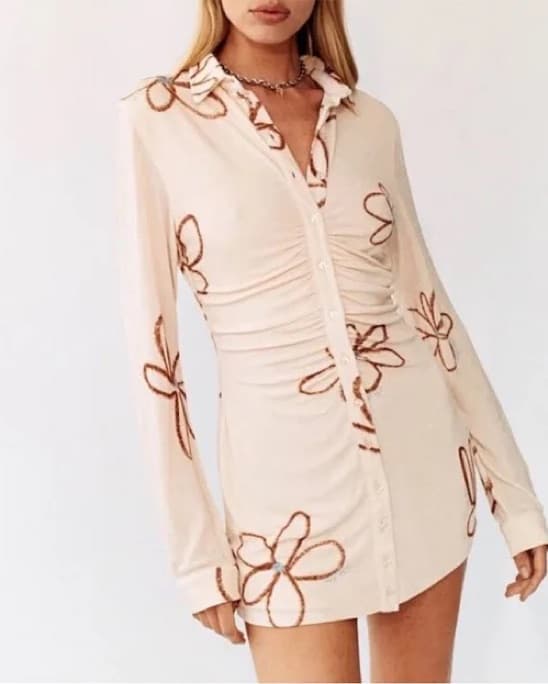 With Jean Long Sleeve Flower Dress - Image 2