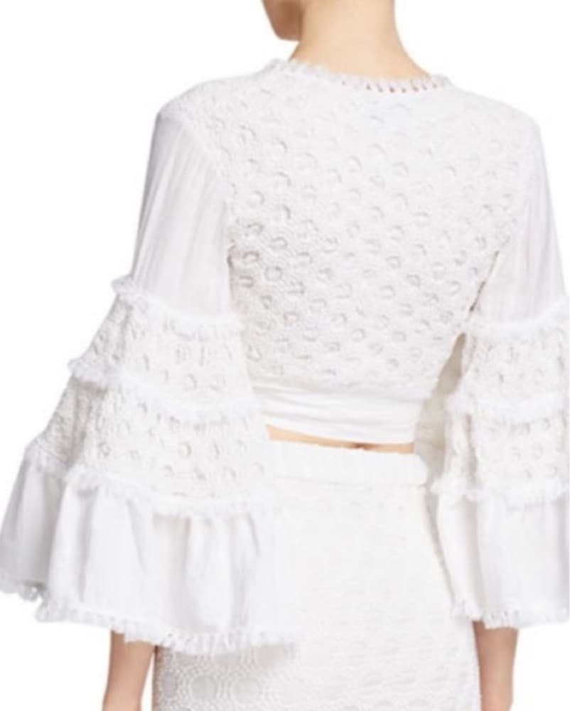 White Lace Puff Sleeve Wrap Top - Image 4