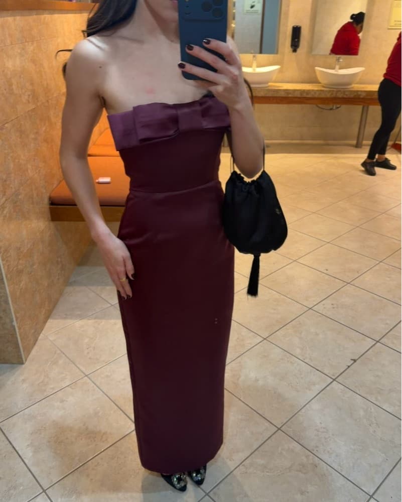 BOA Burgundy Strapless Maxi Dress - Image 1