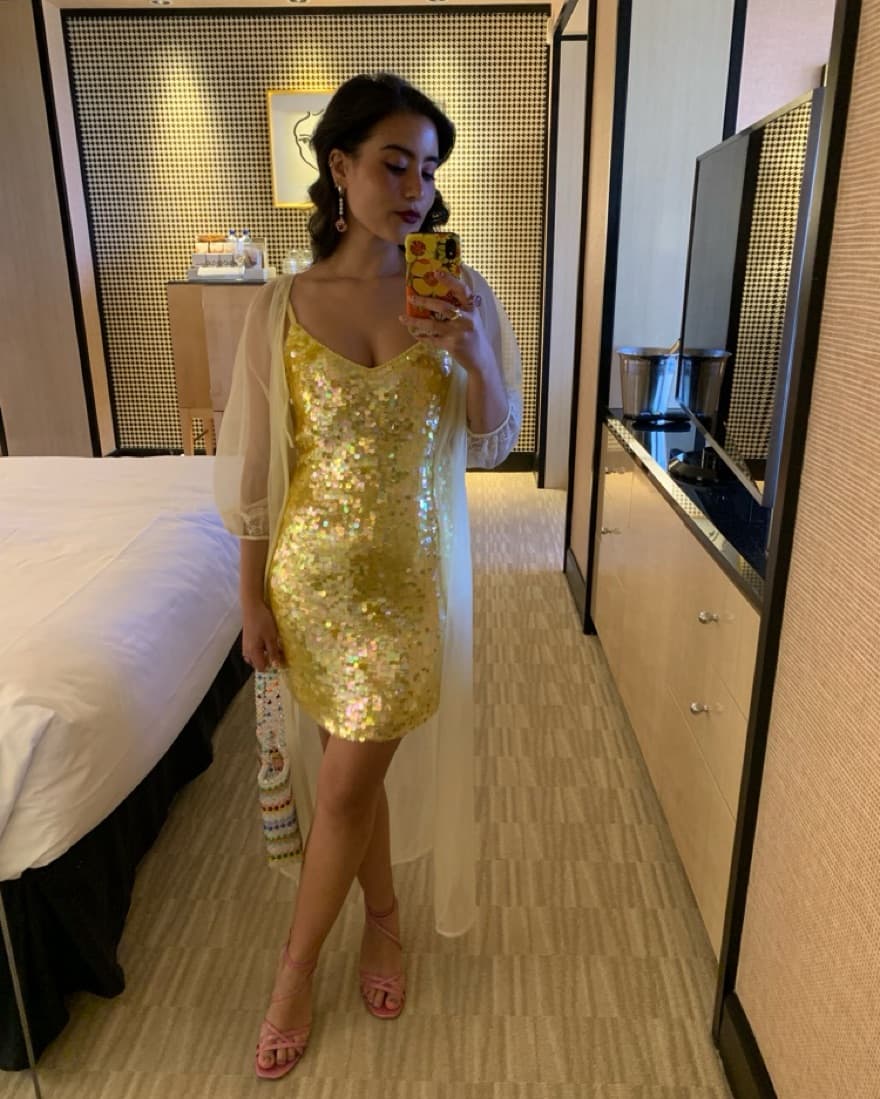 Yellow Paillette & Bead Mini Dress - Image 2