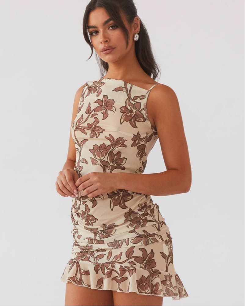 Floral Printed Ruched Bodycon Mini Dress - Image 3