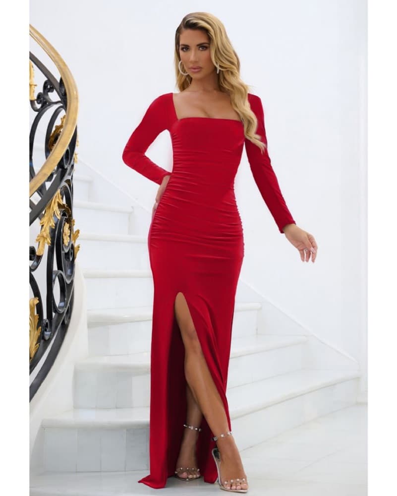 Red Longsleev Long Club L Dress - Image 3