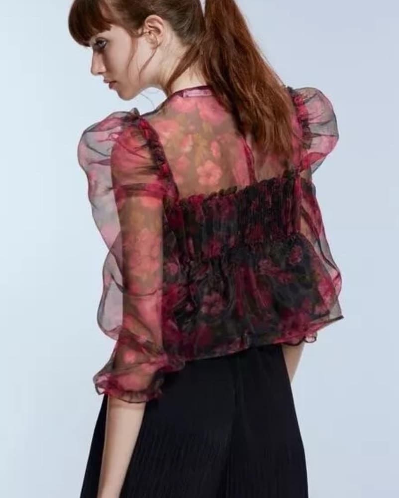 Zara Printed Organza Peplum Top - Image 3