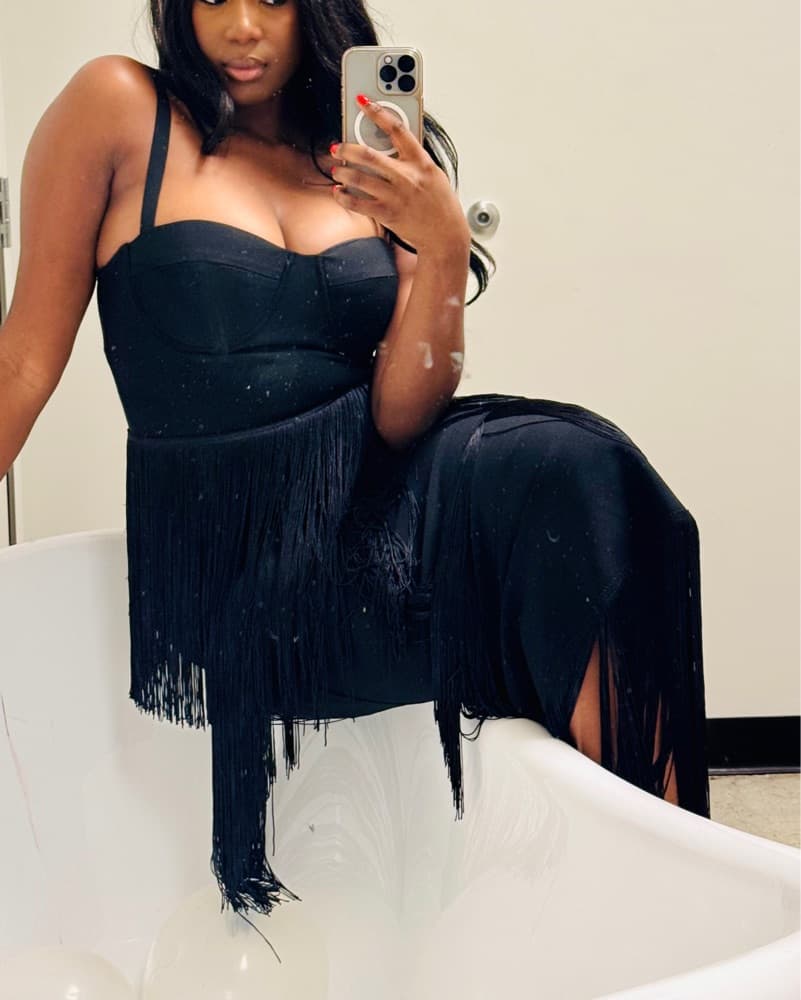 Stunning Black Fringed Maxi Dress - Image 1