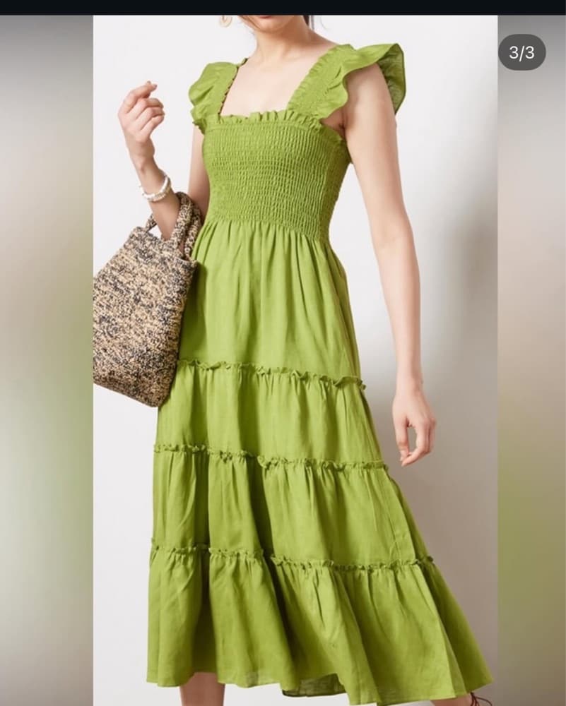 OPT Green Smocked Midi Dress  - Image 3