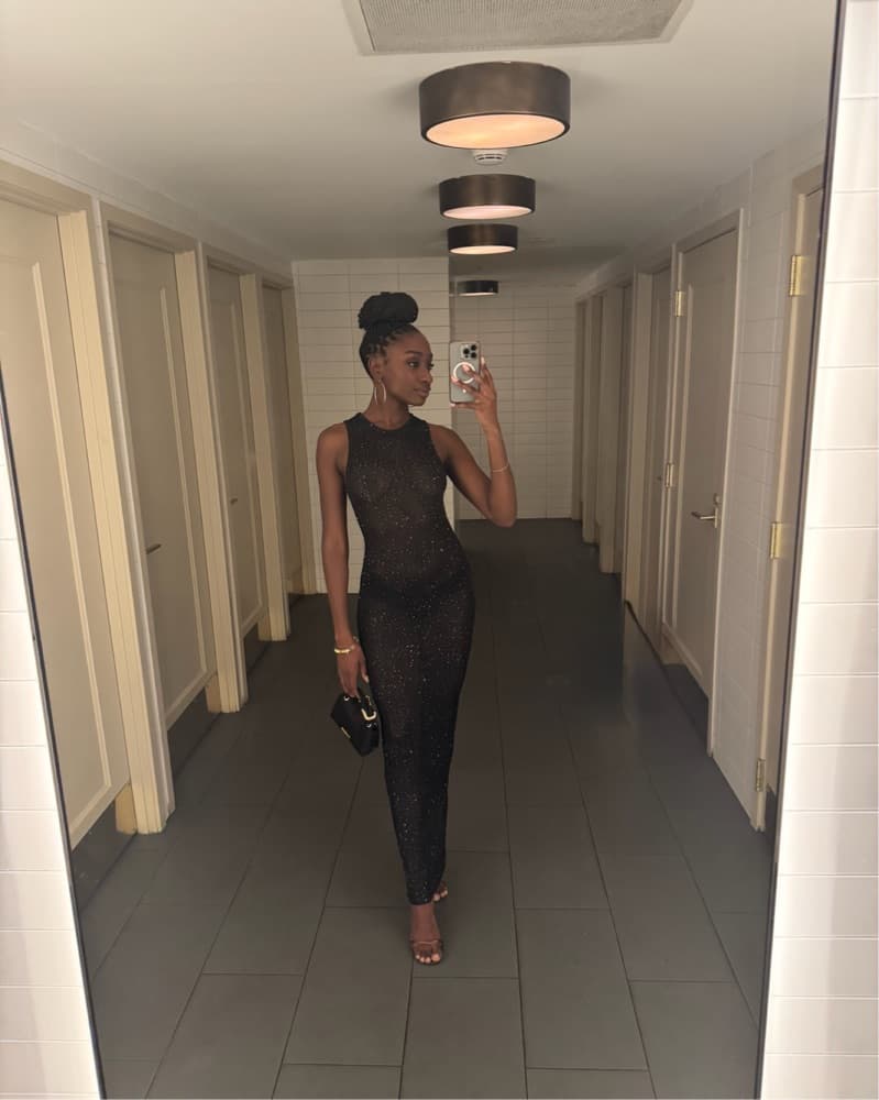 Superdown Sheer Black Sequin Dress - Image 1