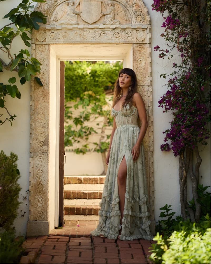 V chapman Carmen Dress in Sage Tapestry - Image 3