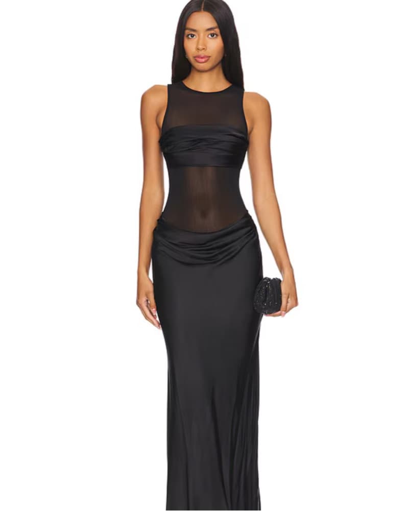 Elegant Black Mesh Maxi Dress - Image 1