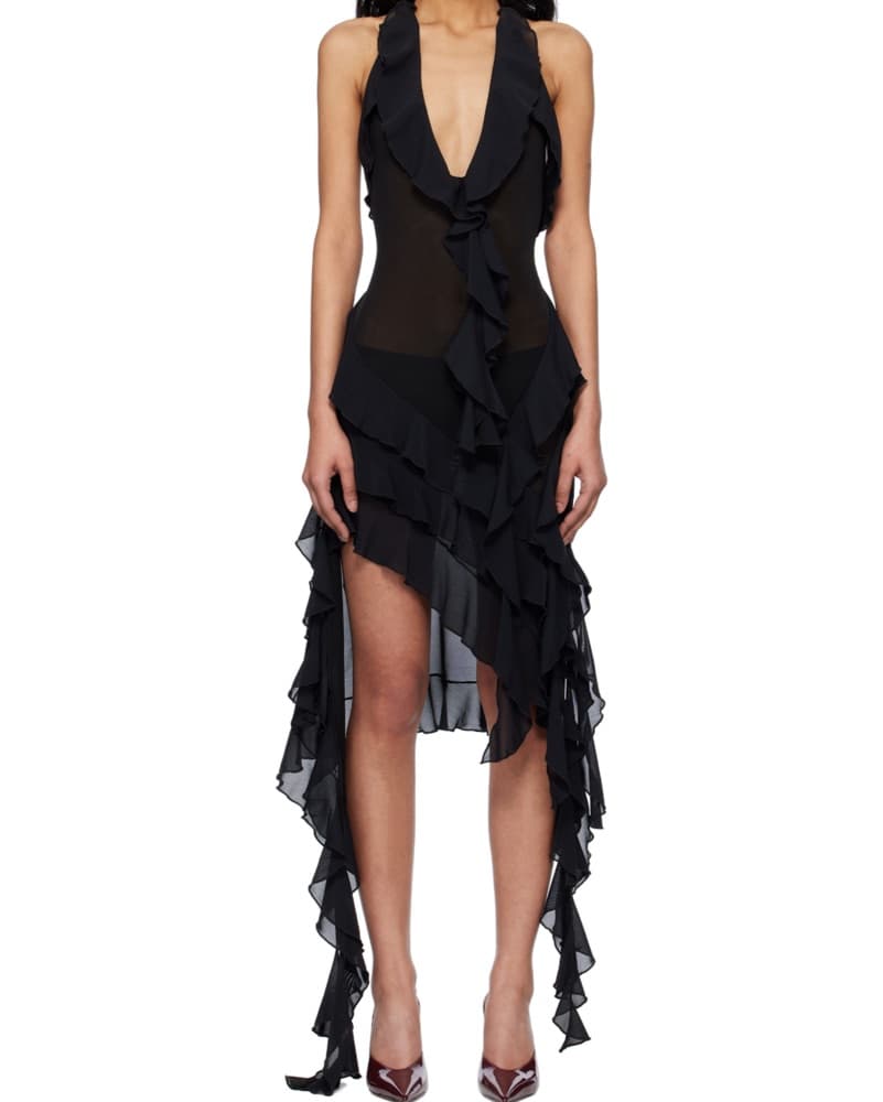 Fanci Club Black Ruffle Midi Dress - Image 1