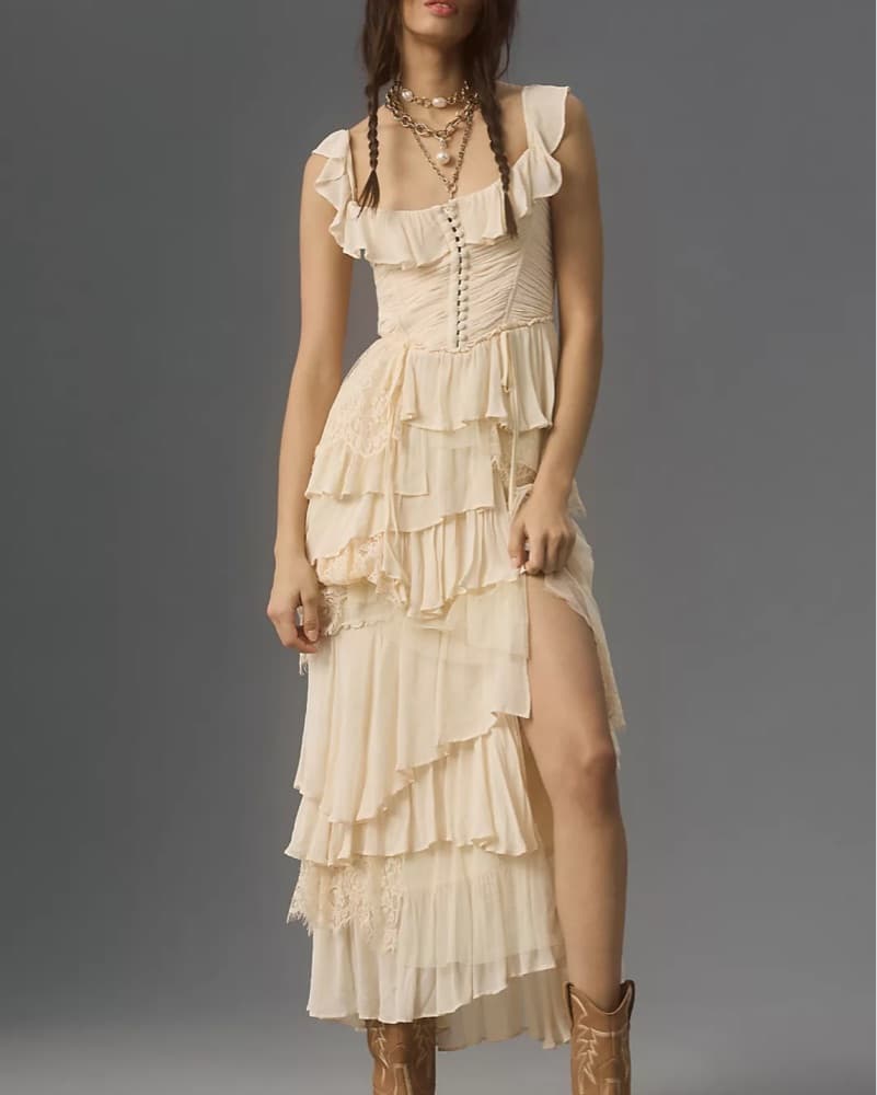 Anthro - Corset Tiered Lace Ruffle Dress - Image 1