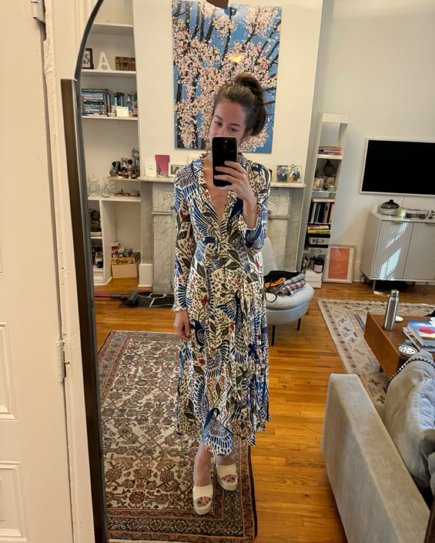 Farm Rio Blue Macaws Long Sleeve Dress - Image 1