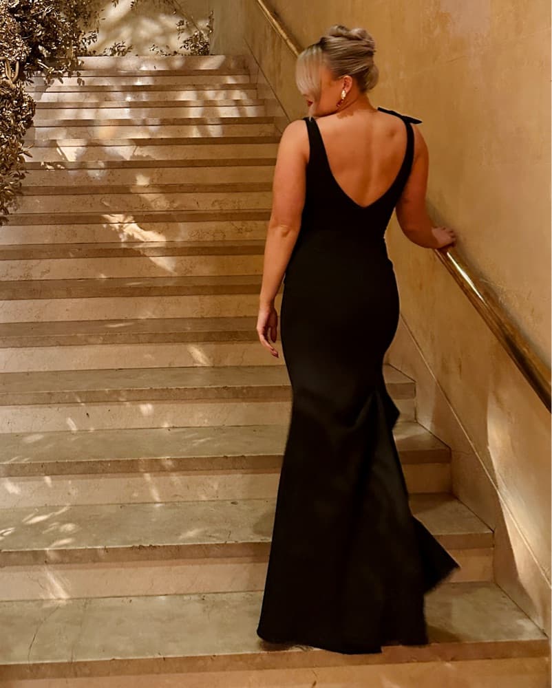 Mac Duggal Bow Shoulder V- Neck Gown - Image 2