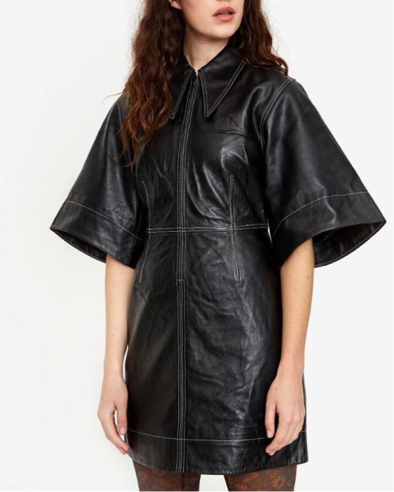 Ganni Black Leather Mini Dress - Image 2