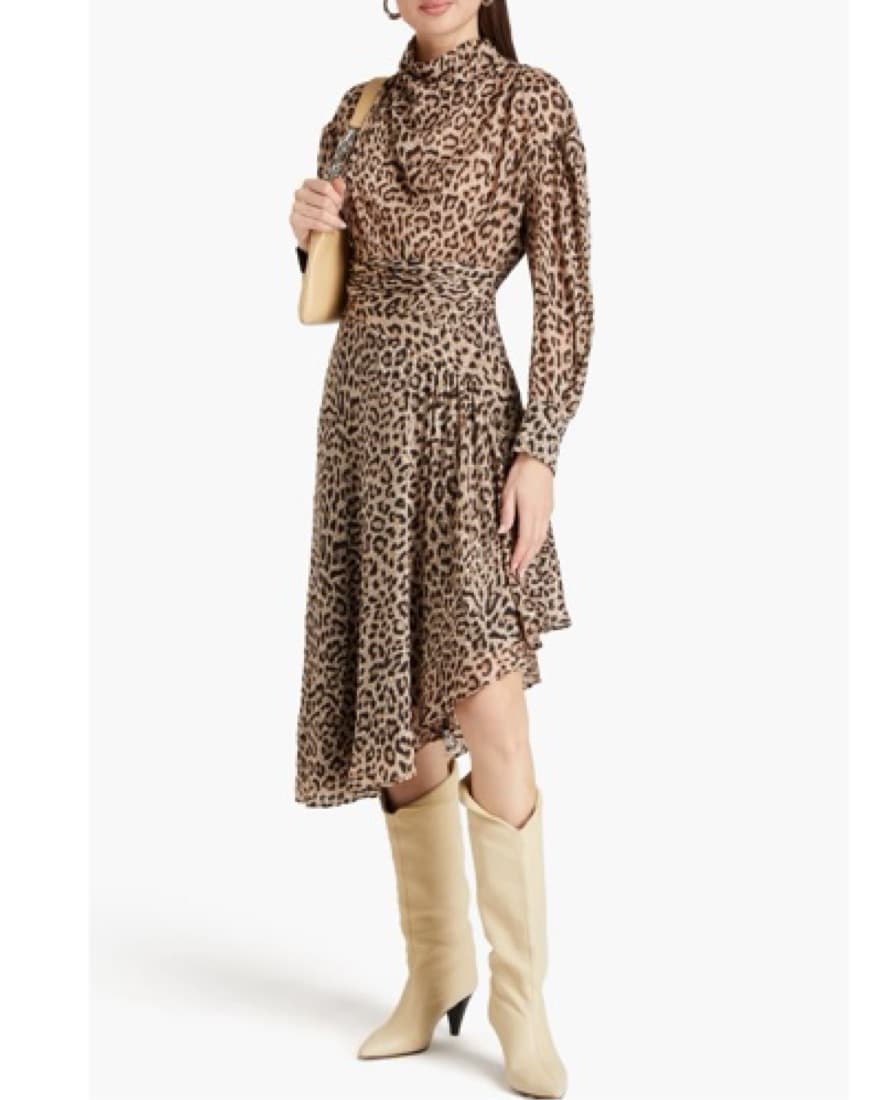 IRO Brown Leopard Print Long Sleev Dress - Image 3
