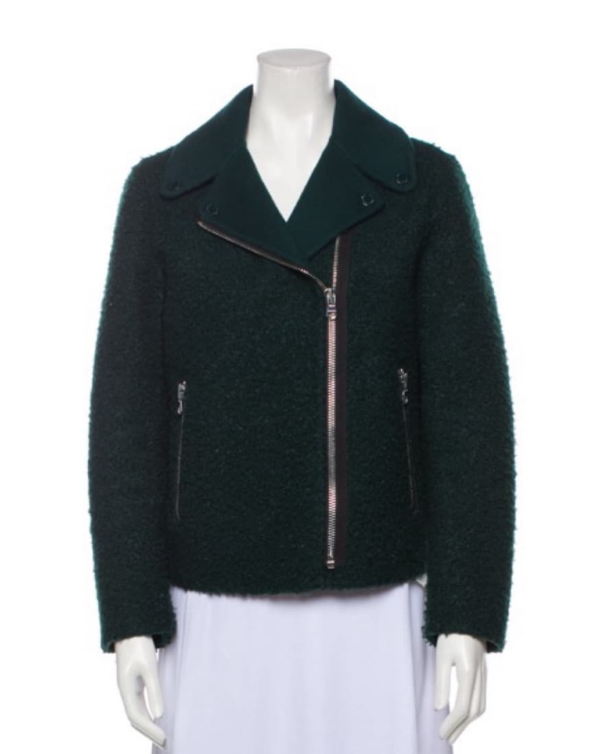 Sandro Green Shearling Biker Jacket  - Image 1