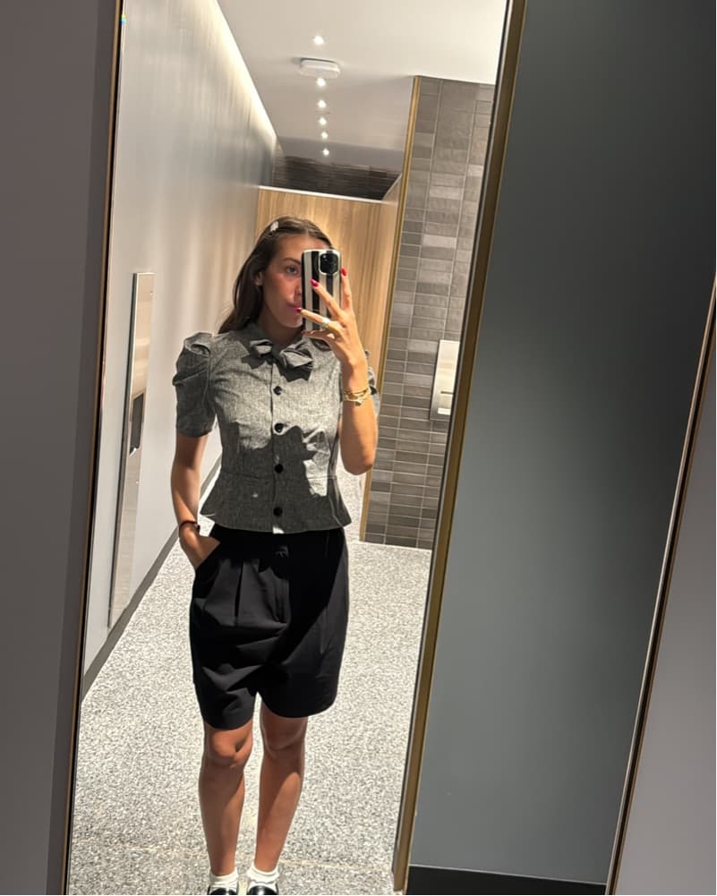 Puff Sleeve Grey Blouse  - Image 2