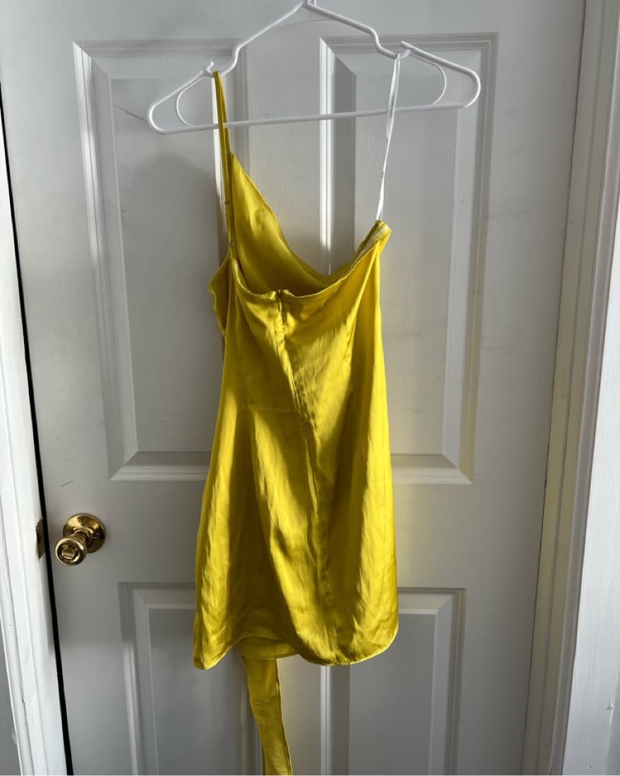 Revolve Yellow Mini Satin Dress - Image 4