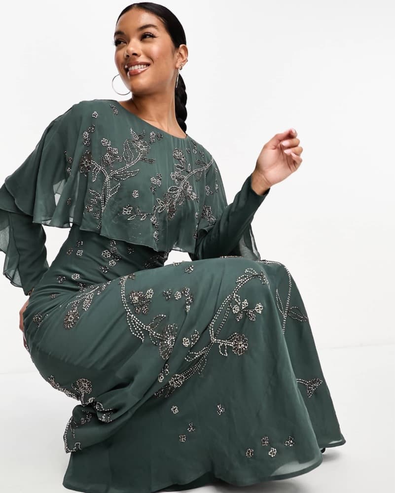 Asos Floral Embroidered Green Maxi Dress - Image 1