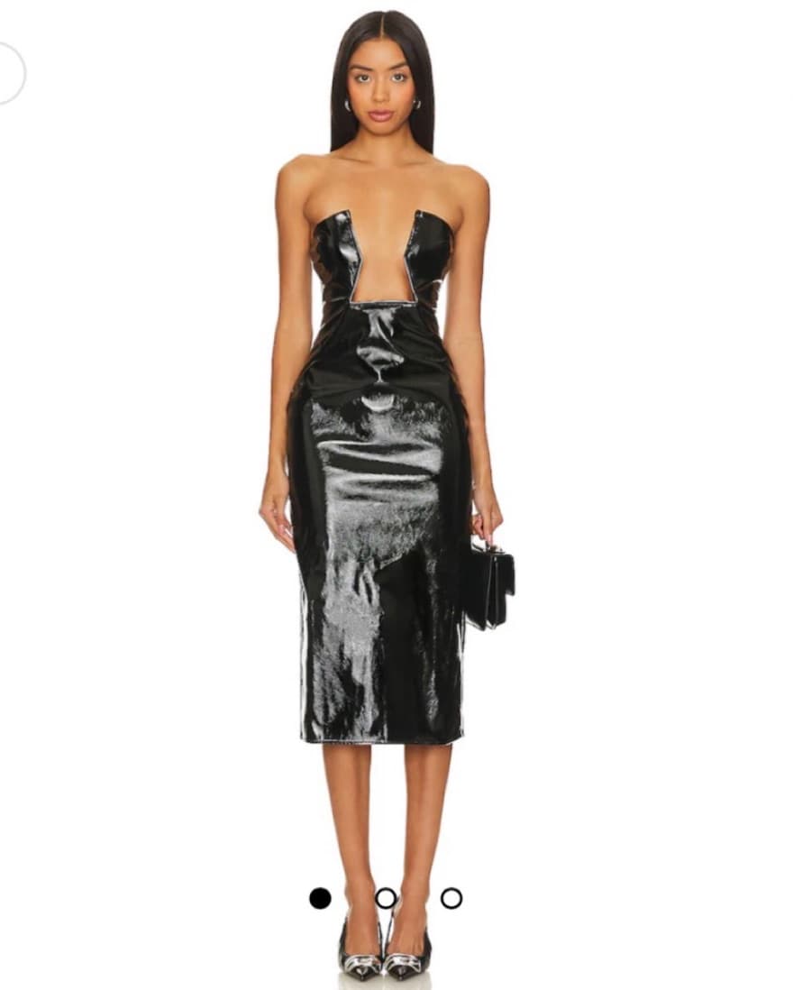 Black Leather Strapless Midi Dress - Image 1