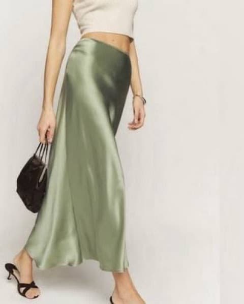 Reformation Green Silk Slip Skirt Midi - Image 2