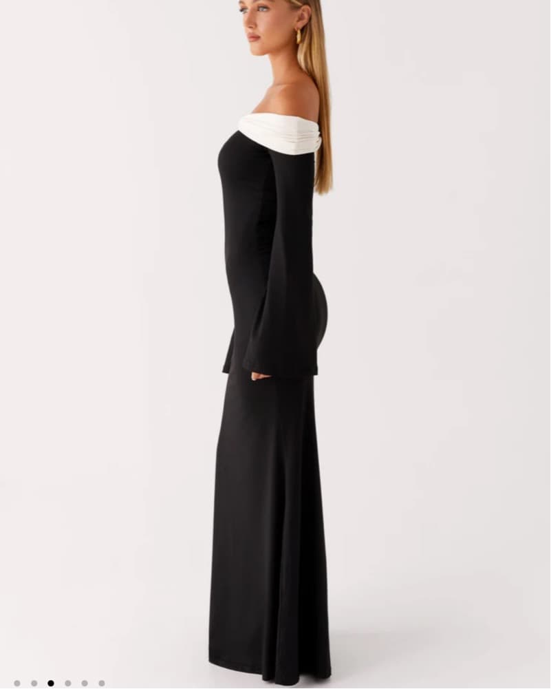 Off-Shoulder Peppermayo Black Maxi Dress - Image 3