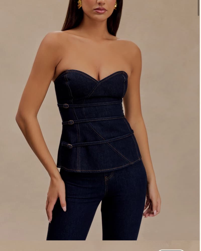 Meshki Sylas Strapless Buckle Denim Top - Image 2