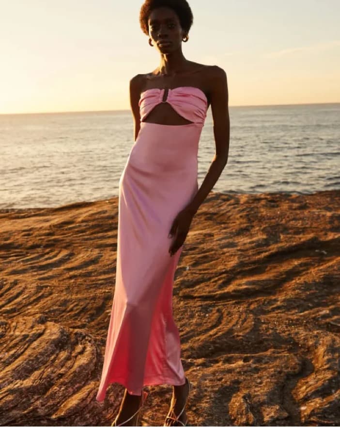 NWT! Strapless Silky Pink Maxi Dress  - Image 2