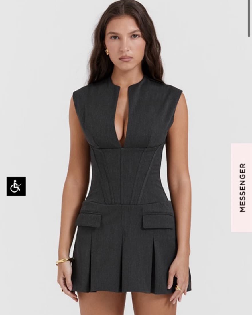 Chic Dark Gray Structured Mini Dress - Image 2