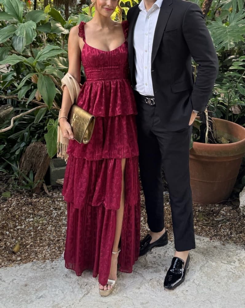 Ruffled Satin Maxi Dress - Image 1