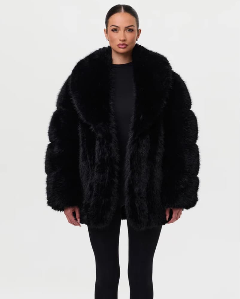 Faux Mink Fur Jacket - Black - Image 1