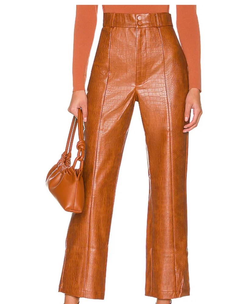 Bardot Croc Faux Leather Pant in Tan - Image 1