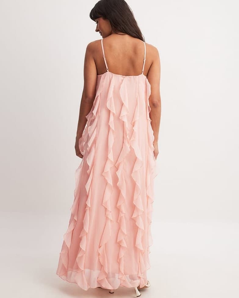 Chiffon Ruffle Pink Maxi Dress  - Image 4