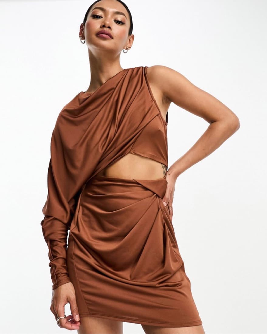 ASOS One Sleeve Ruched Dress - Image 1