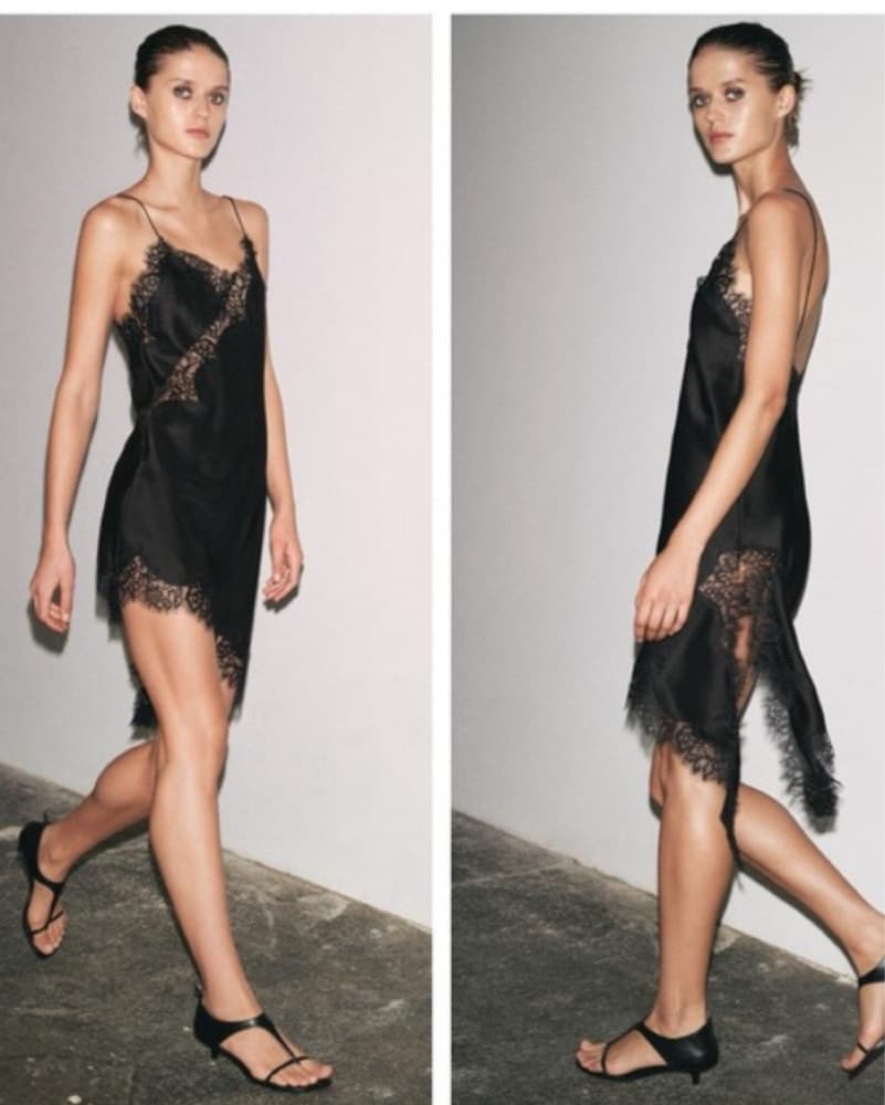 Zara Black Lace Asymmetrical Dress - Image 2
