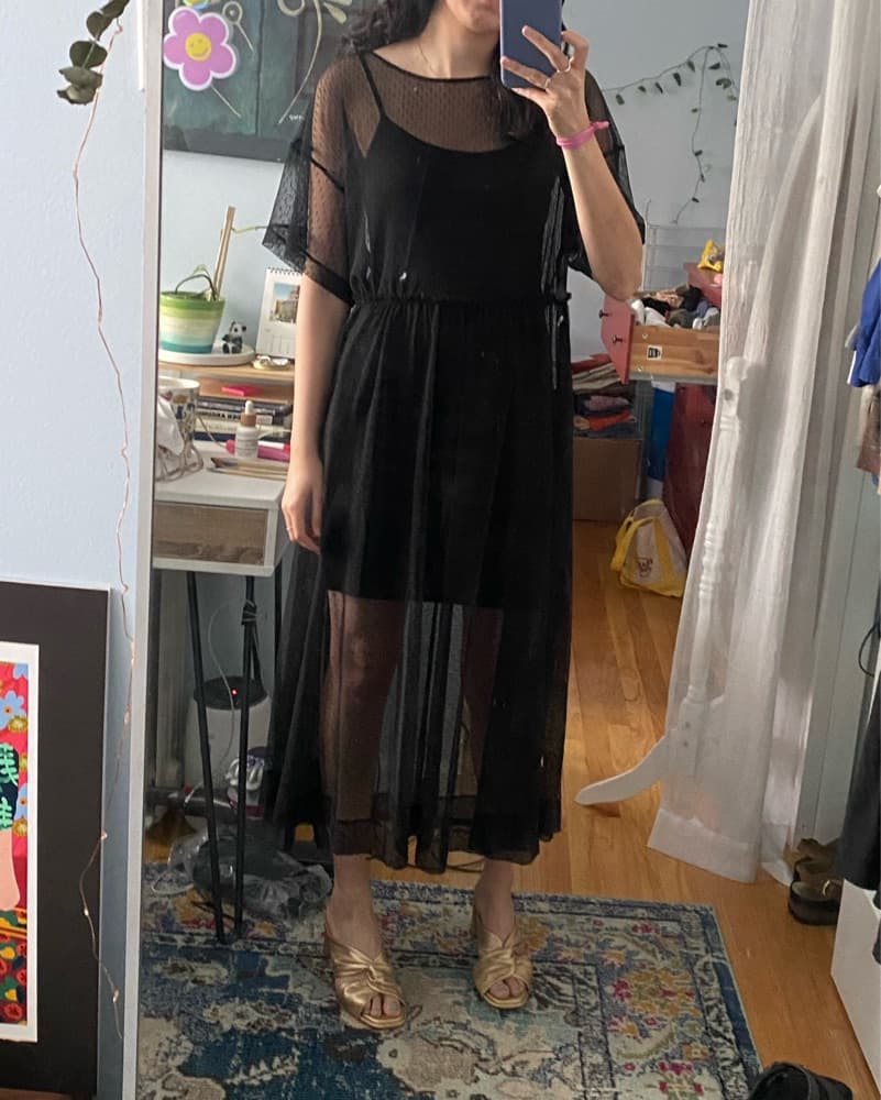 Black Mesh Maxi Dress - Image 1